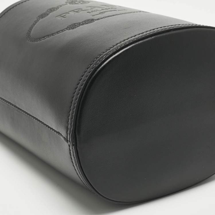 Pre Owned Prada Black Leather Tambour Bucket Bag