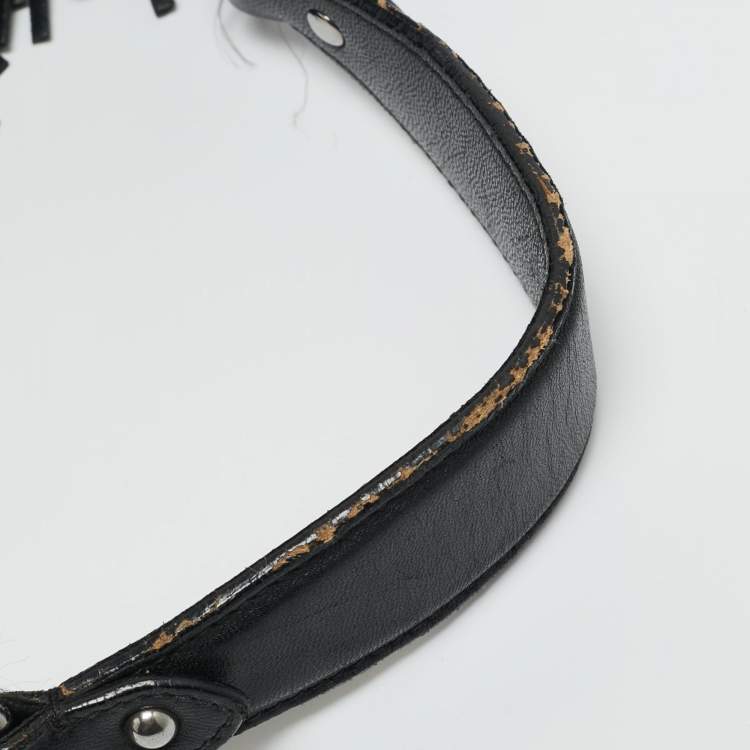 Pre Owned Prada Black Leather Fringe Hobo 