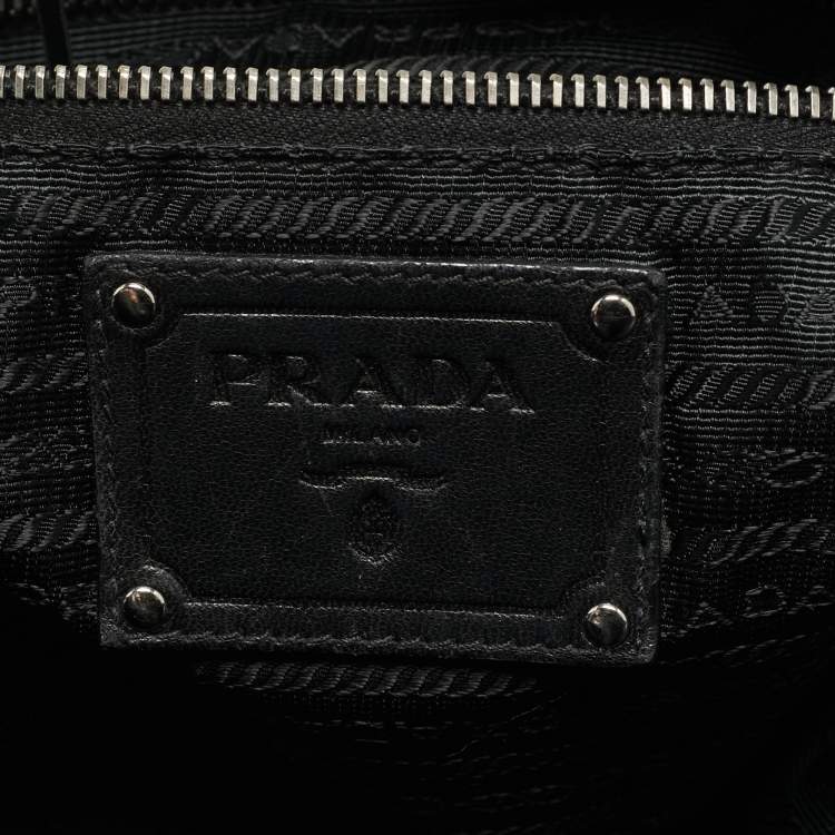 Pre Owned Prada Black Leather Fringe Hobo 