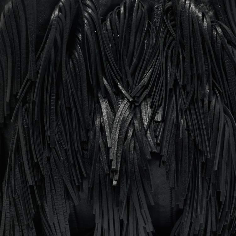 Pre Owned Prada Black Leather Fringe Hobo 