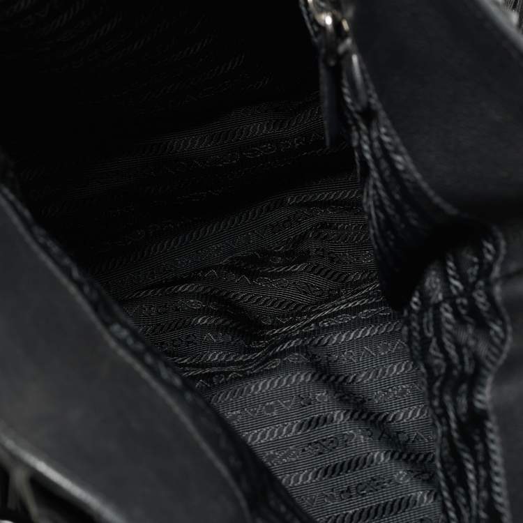 Pre Owned Prada Black Leather Fringe Hobo 