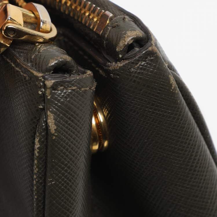 Pre Owned Prada Green Saffiano Lux Leather Small Double Zip Tote