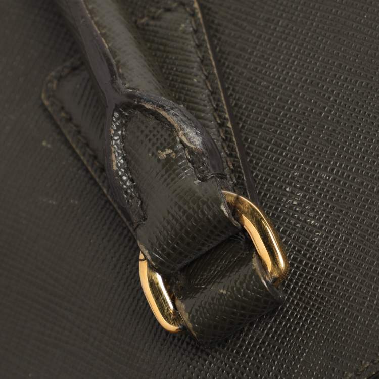 Pre Owned Prada Green Saffiano Lux Leather Small Double Zip Tote