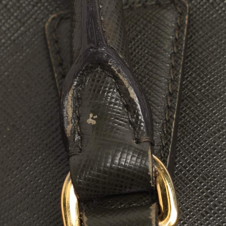 Pre Owned Prada Green Saffiano Lux Leather Small Double Zip Tote