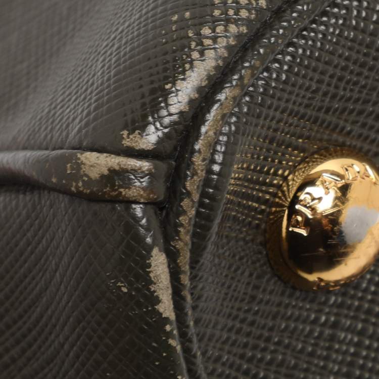 Pre Owned Prada Green Saffiano Lux Leather Small Double Zip Tote