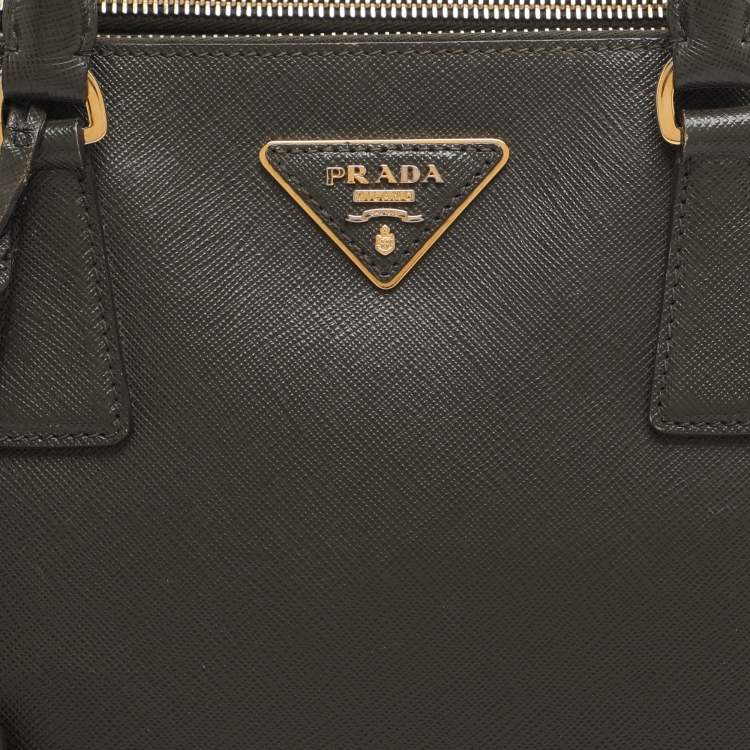Pre Owned Prada Green Saffiano Lux Leather Small Double Zip Tote
