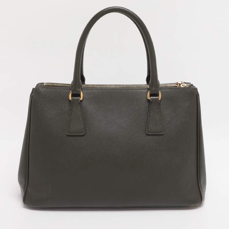 Pre Owned Prada Green Saffiano Lux Leather Small Double Zip Tote