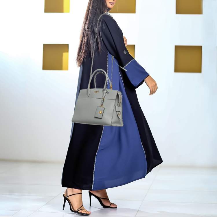 Pre Owned Prada Grey Saffiano and City Leather Paradigme Tote