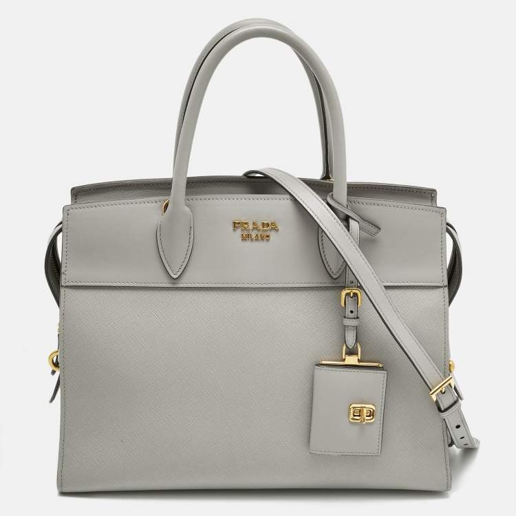 Pre Owned Prada Grey Saffiano and City Leather Paradigme Tote