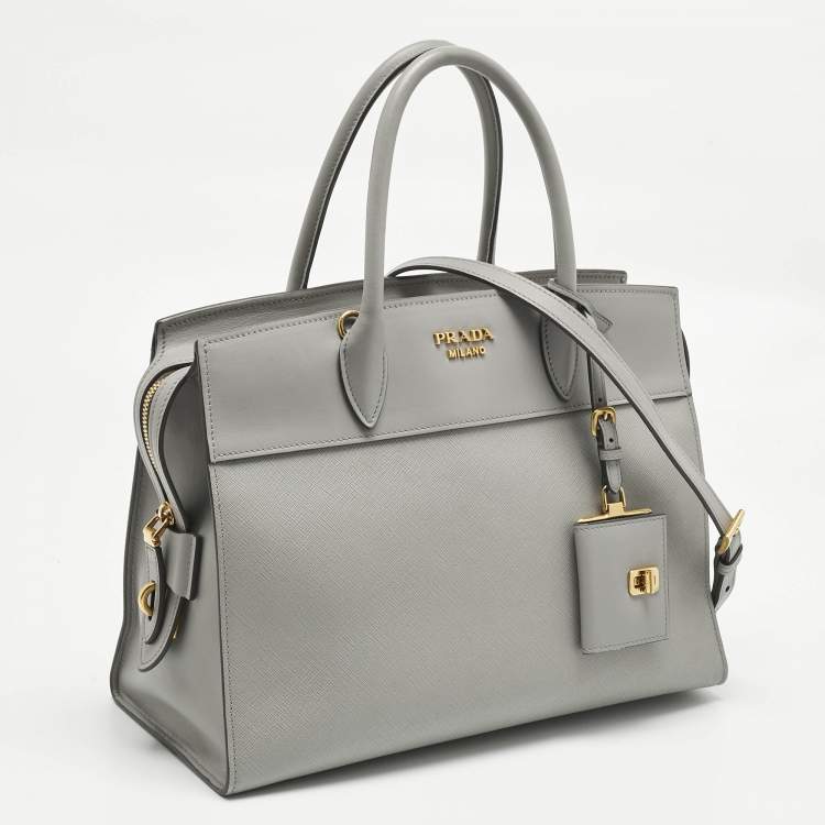 Pre Owned Prada Grey Saffiano and City Leather Paradigme Tote