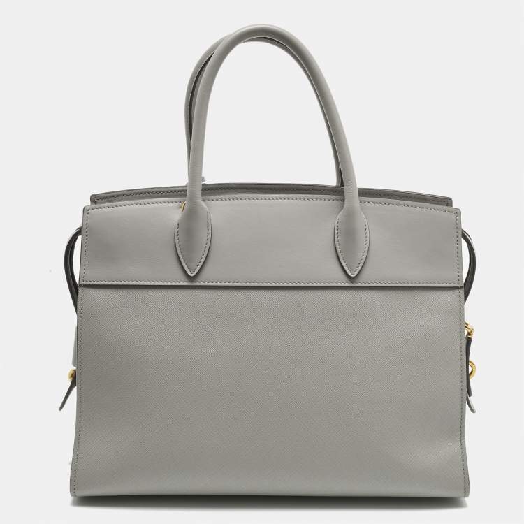 Pre Owned Prada Grey Saffiano and City Leather Paradigme Tote