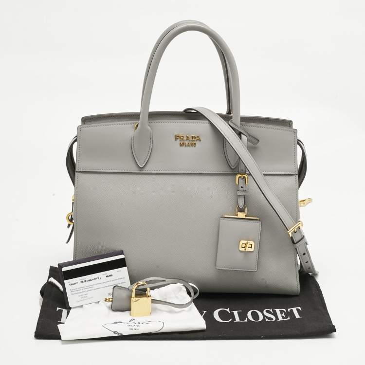 Pre Owned Prada Grey Saffiano and City Leather Paradigme Tote