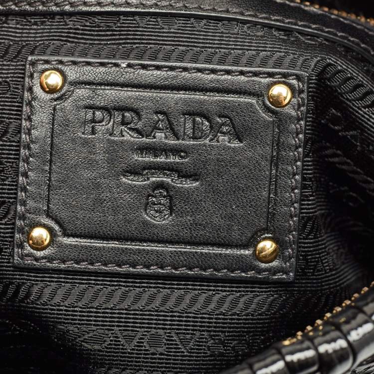 Pre Owned Prada Black Patent Leather Woven Slim Clutch