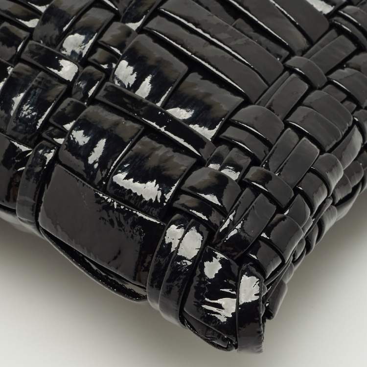 Pre Owned Prada Black Patent Leather Woven Slim Clutch