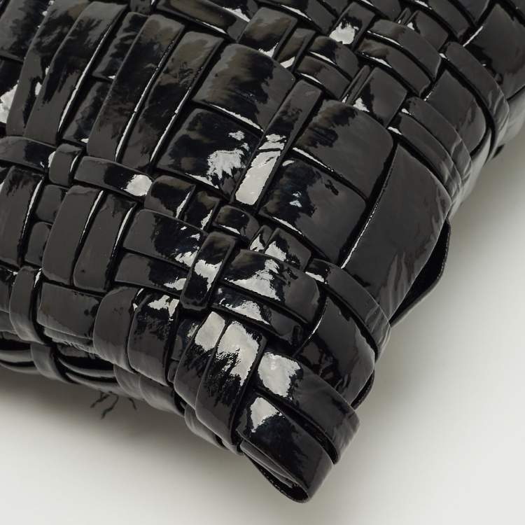 Pre Owned Prada Black Patent Leather Woven Slim Clutch