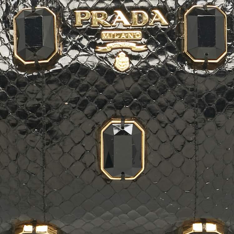 Pre Owned Prada Black Snakeskin Pietre Crystals Embellished Chain Clutch