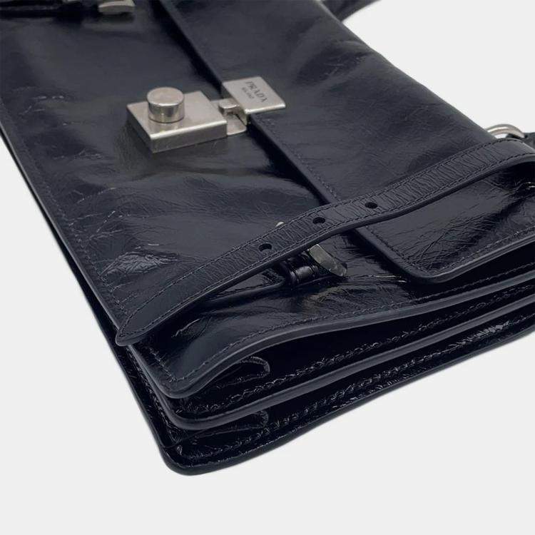 Pre Owned Prada 2025Ss 2Way Shoulder Bag Black Leather Size Medium