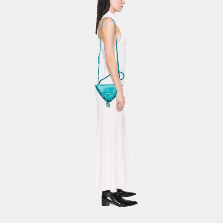 Pre Owned Prada Blue Nappa Padded Signaux Triangle Satchel