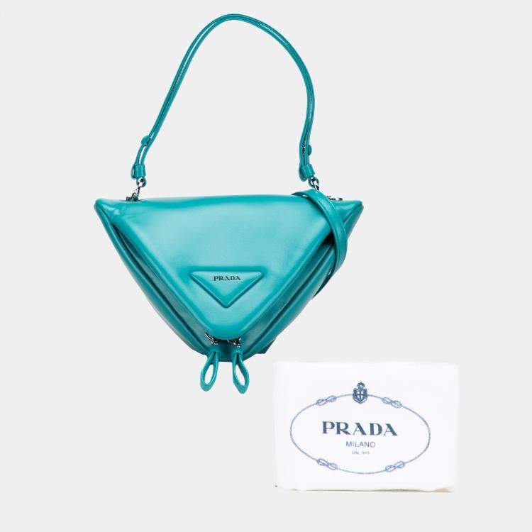 Pre Owned Prada Blue Nappa Padded Signaux Triangle Satchel