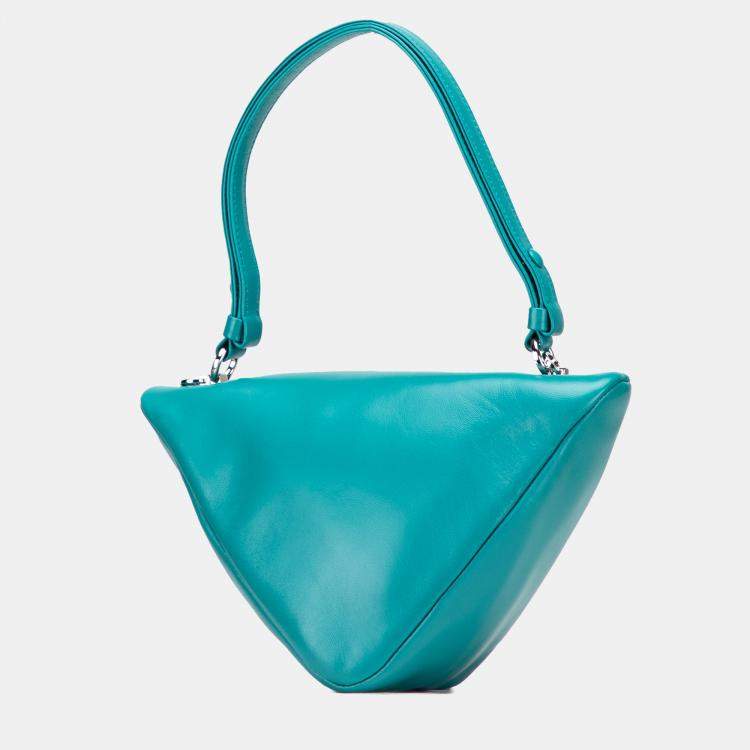 Pre Owned Prada Blue Nappa Padded Signaux Triangle Satchel