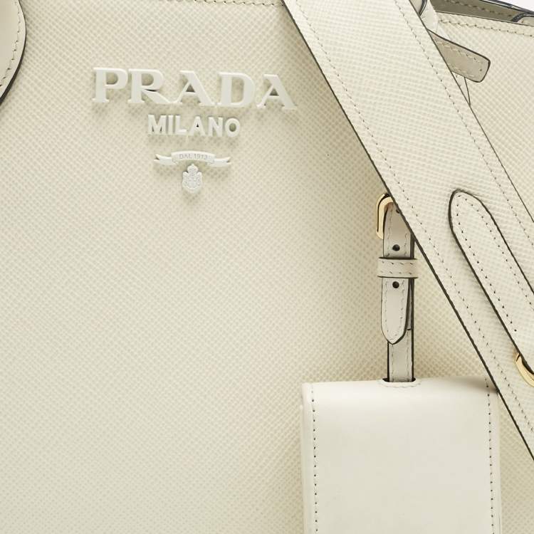 Pre Owned Prada Cream Soffiano Cuir Leather Small Monochrome Tote