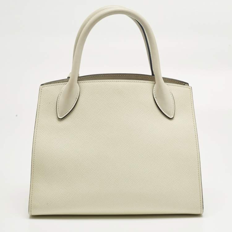 Pre Owned Prada Cream Soffiano Cuir Leather Small Monochrome Tote