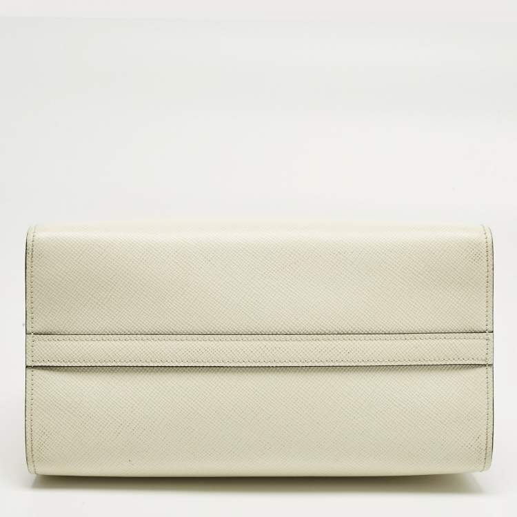 Pre Owned Prada Cream Soffiano Cuir Leather Small Monochrome Tote