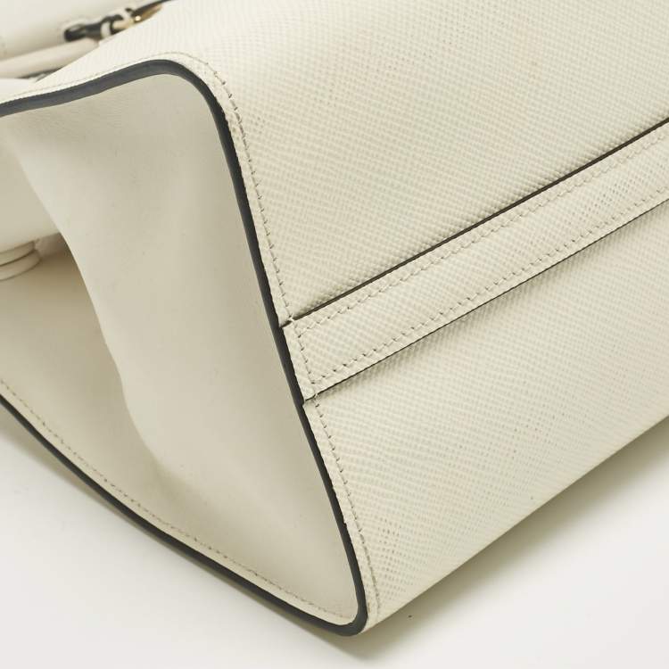 Pre Owned Prada Cream Soffiano Cuir Leather Small Monochrome Tote