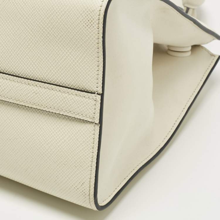 Pre Owned Prada Cream Soffiano Cuir Leather Small Monochrome Tote