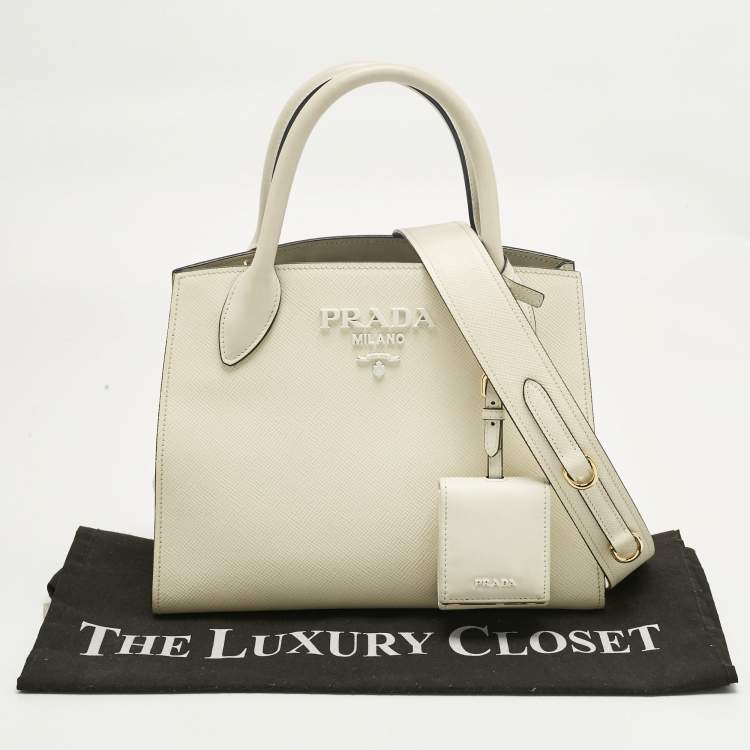 Pre Owned Prada Cream Soffiano Cuir Leather Small Monochrome Tote