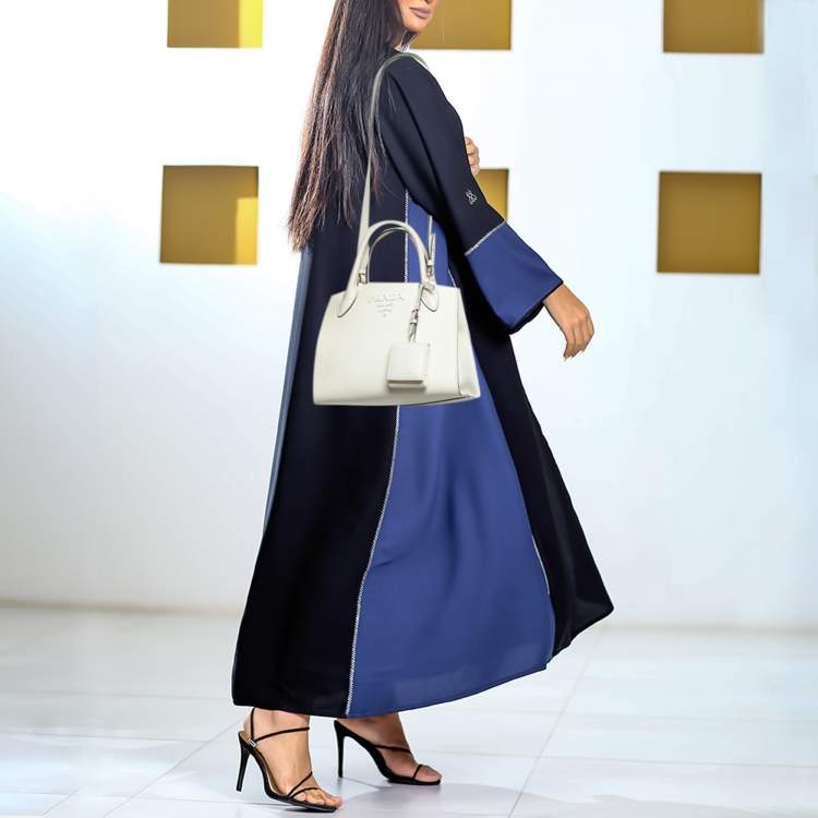 Pre Owned Prada Cream Soffiano Cuir Leather Small Monochrome Tote