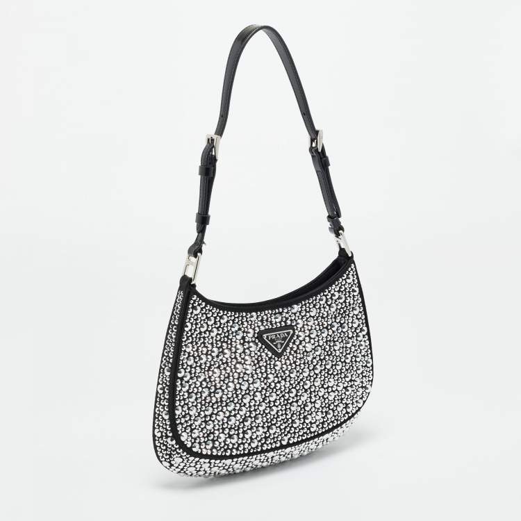 Pre Owned Prada Black Satin Cleo Crystals Hobo