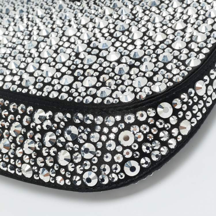 Pre Owned Prada Black Satin Cleo Crystals Hobo