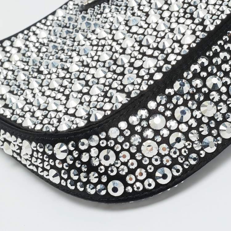 Pre Owned Prada Black Satin Cleo Crystals Hobo