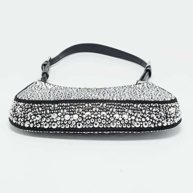 Pre Owned Prada Black Satin Cleo Crystals Hobo