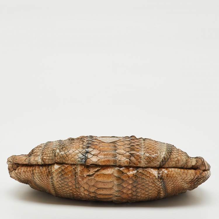 Pre Owned Prada Brown/Grey Python Zip Clutch