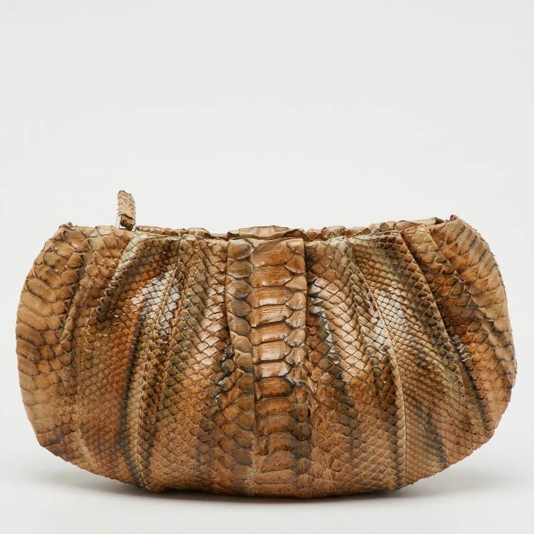 Pre Owned Prada Brown/Grey Python Zip Clutch