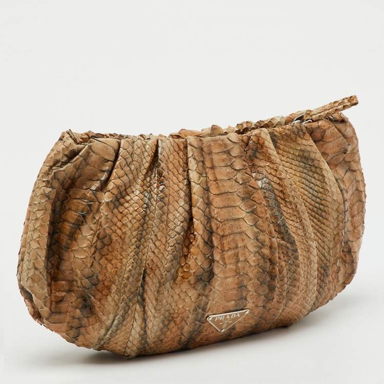 Pre Owned Prada Brown/Grey Python Zip Clutch