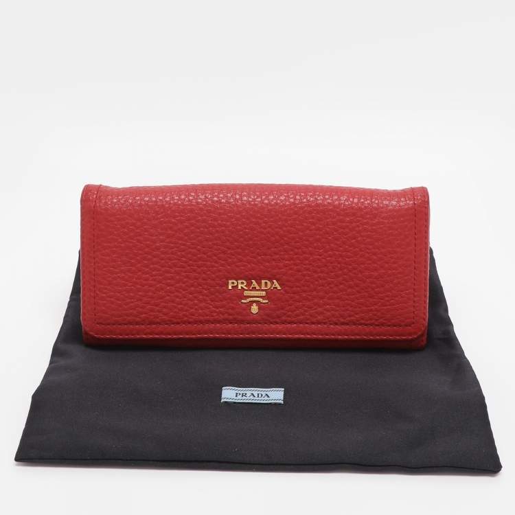 Pre Owned Prada Red Leather Continental Wallet