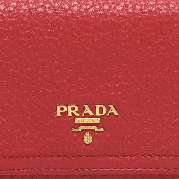 Pre Owned Prada Red Leather Continental Wallet