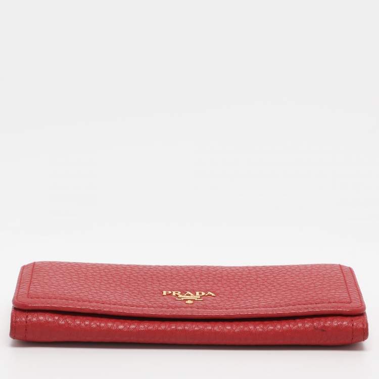 Pre Owned Prada Red Leather Continental Wallet