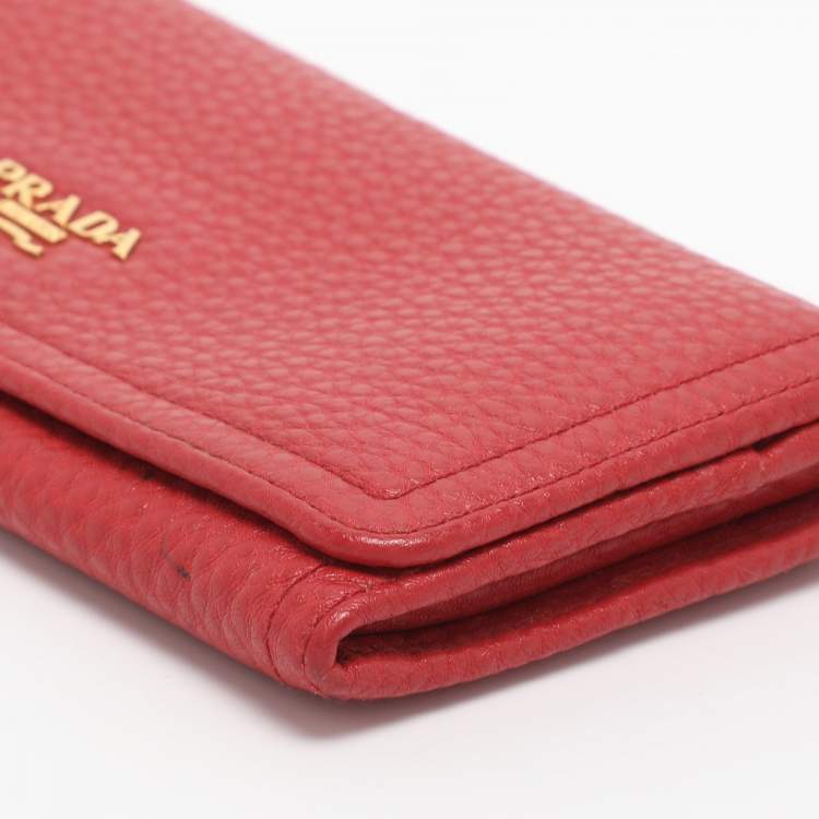 Pre Owned Prada Red Leather Continental Wallet