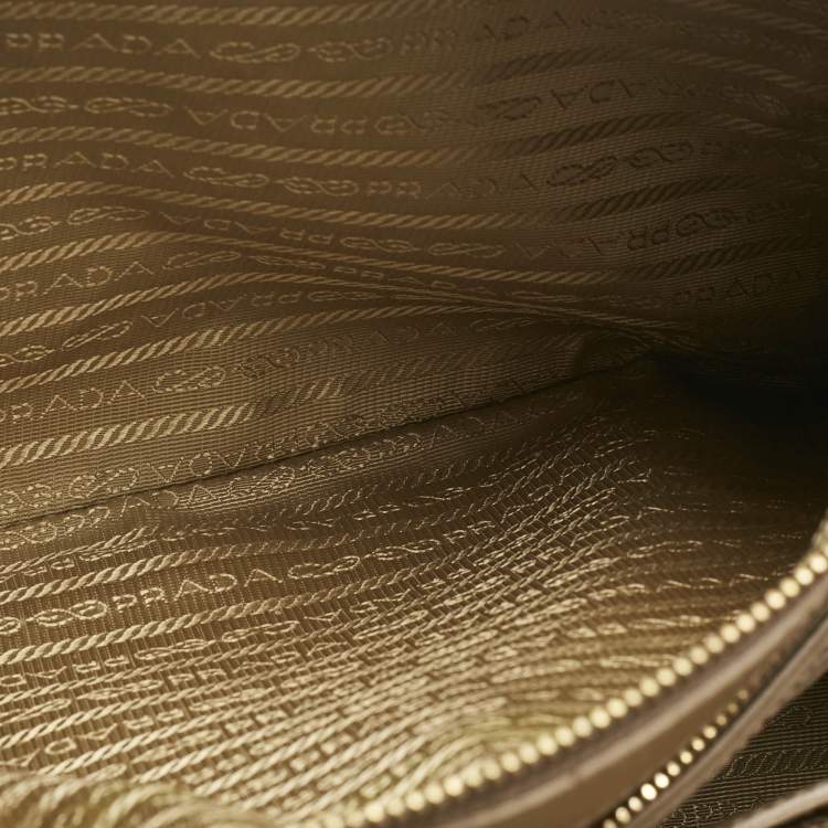 Pre Owned Prada Two Tone Beige Saffino Leather Medium Double Zip Tote