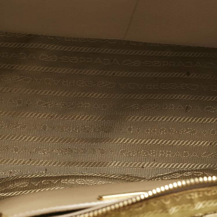 Pre Owned Prada Two Tone Beige Saffino Leather Medium Double Zip Tote