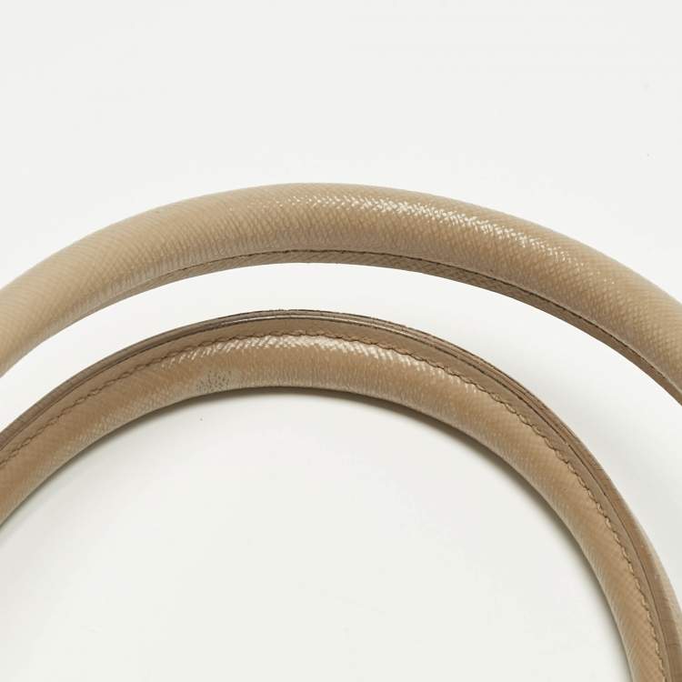 Pre Owned Prada Two Tone Beige Saffino Leather Medium Double Zip Tote