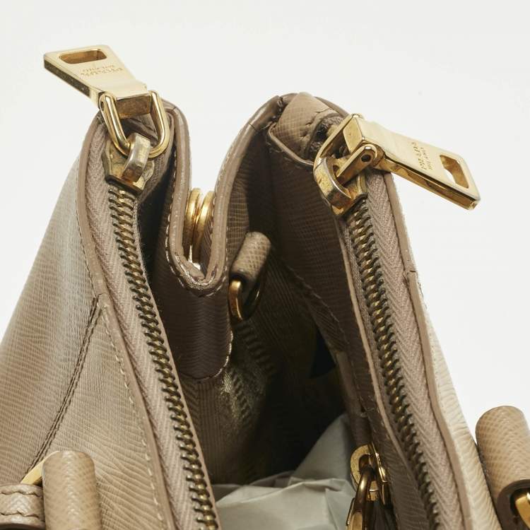 Pre Owned Prada Two Tone Beige Saffino Leather Medium Double Zip Tote