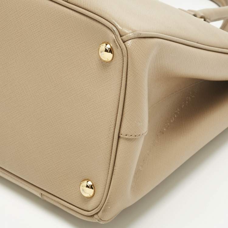 Pre Owned Prada Two Tone Beige Saffino Leather Medium Double Zip Tote