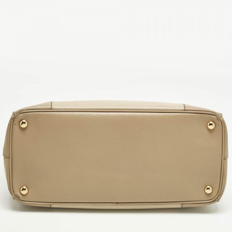 Pre Owned Prada Two Tone Beige Saffino Leather Medium Double Zip Tote