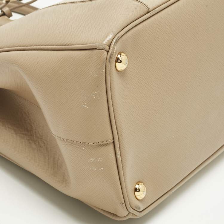 Pre Owned Prada Two Tone Beige Saffino Leather Medium Double Zip Tote