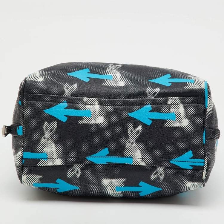 Pre Owned Prada Black Vitello Daino Leather Rabbit Print Inside Satchel